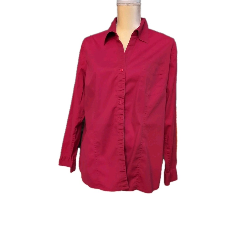 Millennium Women Red Collared Shirt Size XL Button Up Long Sleeve Business Casua